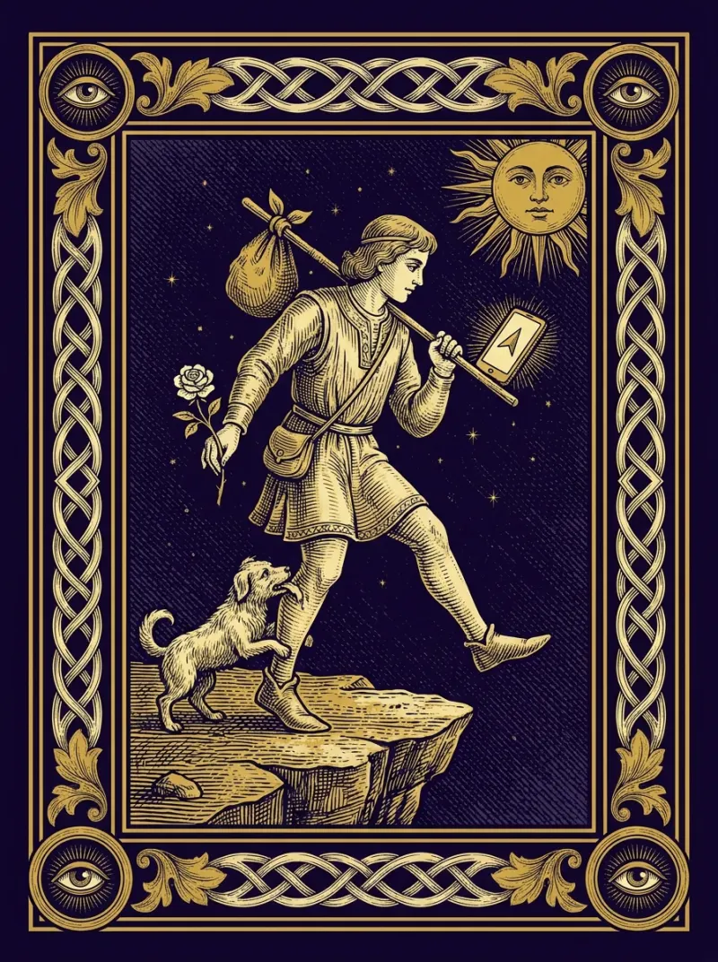 Tarotová karta Blázen — ilustrace Ezometru