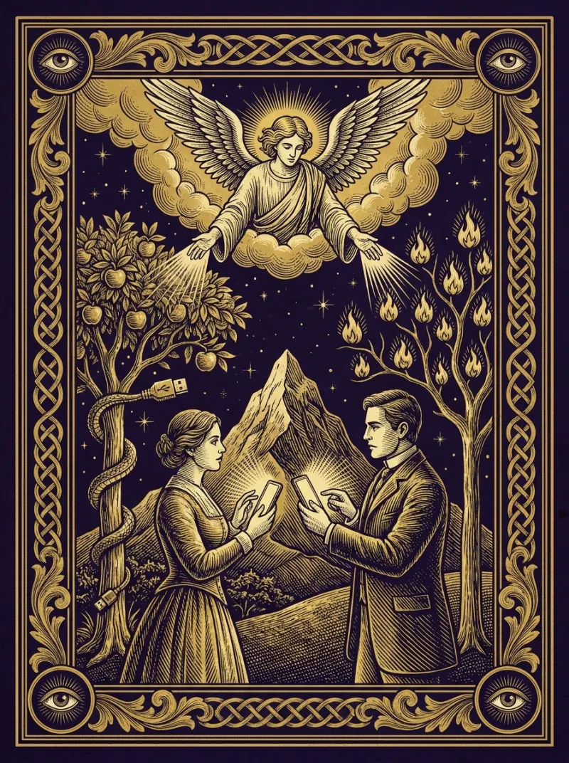 Tarotová karta Milenci — ilustrace Ezometru