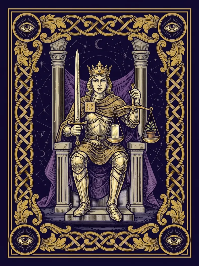 Tarotová karta Spravedlnost — ilustrace Ezometru