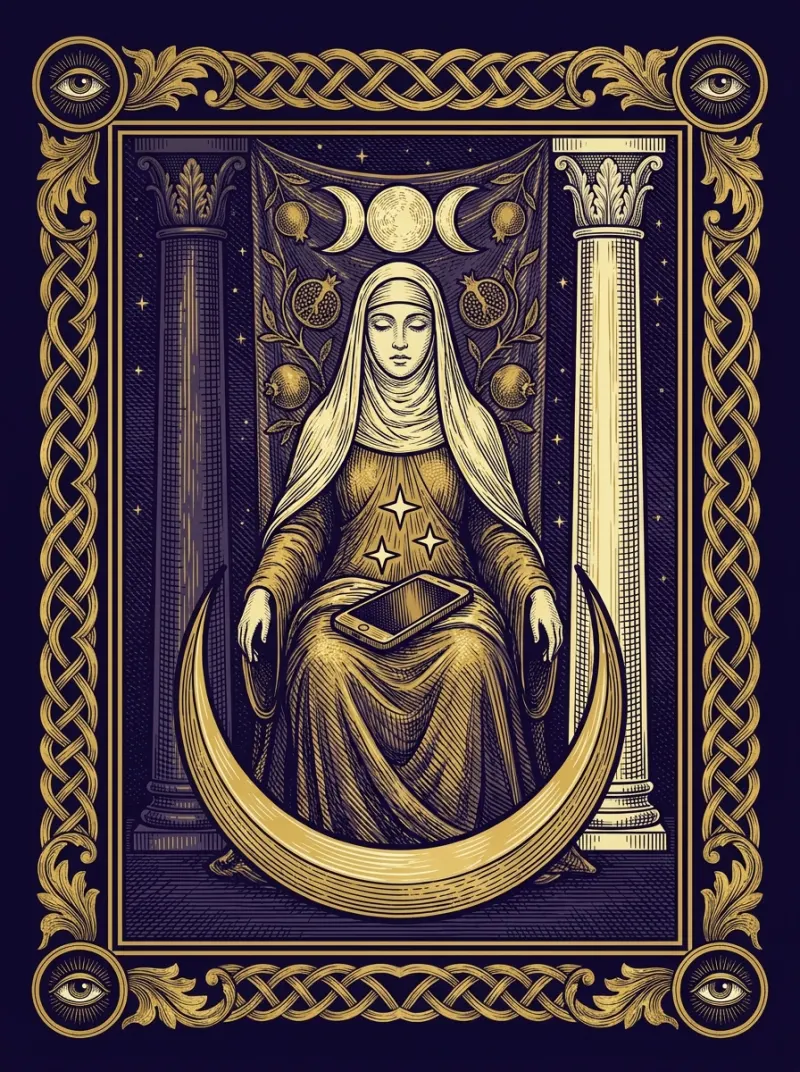 Tarotová karta Velekněžka — ilustrace Ezometru